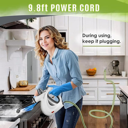 Pressurized Handheld Multi-Surface Natural Steam Cleaner with 12 pcs Accessories, Multi-Purpose Steamer for Home Use, Steamer for Cleaning Floor, Upholstery, Grout and Car (Grey) (Grey)