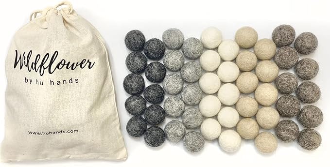 Wildflower by hu hands Weathered Naturals Wool Felt Balls (50) Pom Poms in Neutral Earth Tones for Crafts, Garland, & Decor .8-1 Inch Size | Hand Felted in Nepal 100% NZ Wool | Bag Included