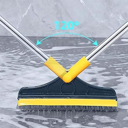 Cleaning Scrub Brush with Long Handle Heavy Duty - 2023 New Shower Powerful 2-in-1 Cleaning Tool with Soft Scraper Squeegee, V-Shaped Bristles Scrubber Deck Brush (Khaki)