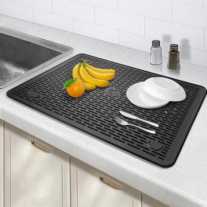 28"X20" Dish Drying Mat, Silicone Drying Mat for Kitchen Counter, Stove Top Covers for Electric Stove, Heat Resistant Glass Cooktop Cover for Kitchen