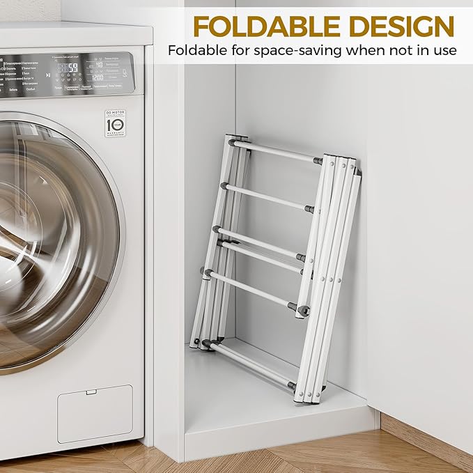 APEXCHASER Clothes Drying Rack Foldable, Enlarged Drying Rack Clothing, Extendable Laundry Drying Rack, Space-Saving, Suitable for Indoor/Outdoor Use, 45.28" × 14.57" × 35.51", White