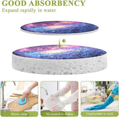 Galaxy Kitchen Scrub Sponges, Pop-up Kitchen Cleaning Sponges Reusable Dish Washing Sponges for Bathroom Household Cleaning 3 Pack - Non Scratch Scrubber
