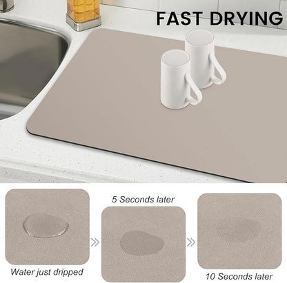 WISELIFE Dish Drying Mat Super Absorbent Drying Mat Large Dish Drying Mats for Kitchen Counter Easy Clean Dish Mat Kitchen Drying Mat16"x 24" Classic Khaki