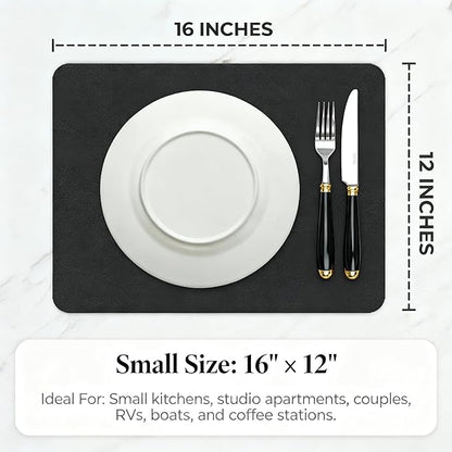 Dish Drying Mat Super Absorbent – 16" x 12" Coffee Mat for Countertops – Non-Slip Drying Mat for Kitchen Counter – Easy to Clean Water Absorbent Mat – Quick Dry Dish Drying Mats (Black)