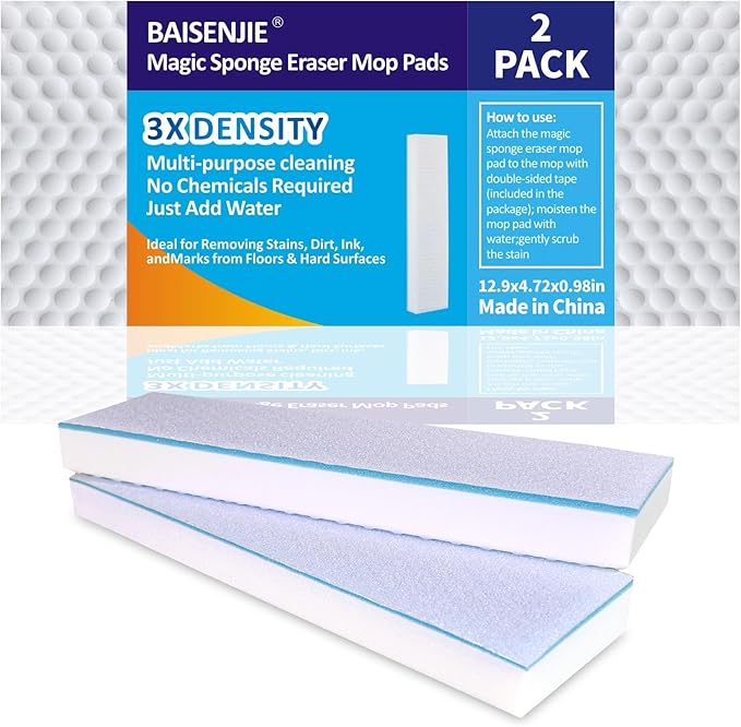Magic Sponges Eraser Mop Pads,Melamine Sponge Cleaning Pad Mop Refill for Kitchen Bathroom Swimming Pool Boat (12.9x4.72x0.98in)