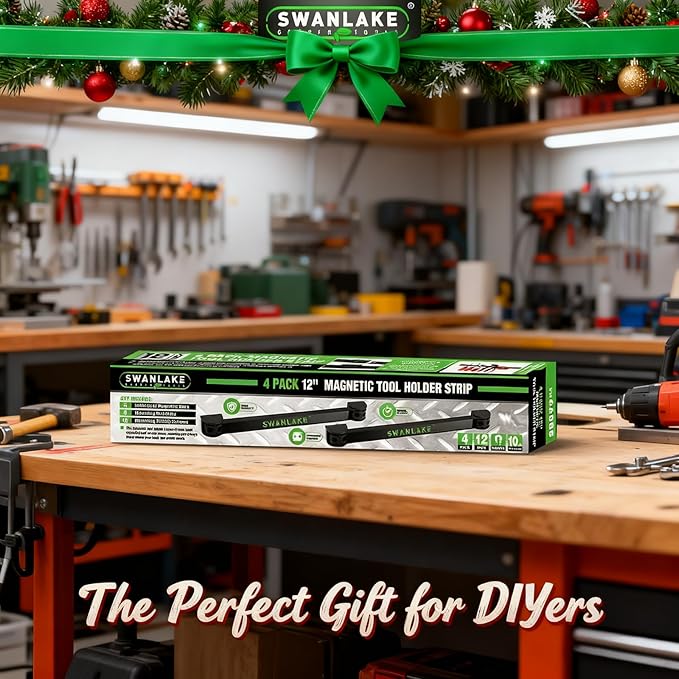 SWANLAKE GARDEN TOOLS 4-Piece 12" Magnetic Tool Holder Storage Organizer, Wall Mount Rack Garage Organization, Magnetic Strip for Garage Organization