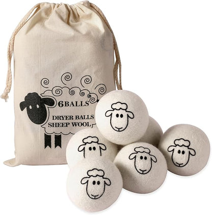 Dryer Balls Laundry Reusable - XL Wool Dryer Balls - Handmade Cute, Extra Large Dryer Balls, Shorten Drying Time, Organic Wool - Dry 1000+ Loads (6 Pack Sheep Pattern)