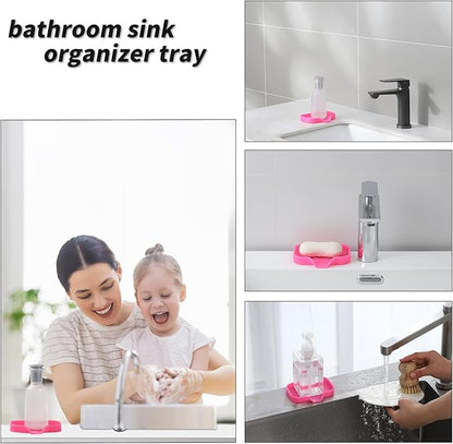 MicoYang Silicone Bathroom Soap Dishes with Drain Spout-Bathroom and Kitchen Sink Organizer,Sponge Holder,Dish Soap Tray,Perfect for Dispenser,Scrubber,Bottle,Cup on Sink or Counter-Rose 4.9"×3.2"