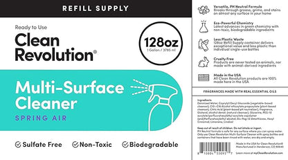 Clean Revolution Multi Surface Cleaner Refill Supply, Non-Toxic, Eco-Friendly & Plant-Based, Ready to Use, Spring Air, 128 Fl Oz (Pack of 4)