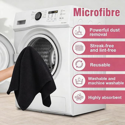 4 Pcs Extra Large Microfiber Cleaning Cloth 30 x 20 Inch Reusable Thick Cleaning Towel Washable Solid Color Microfiber Towel for Home Office Window Cars Glass (Black)