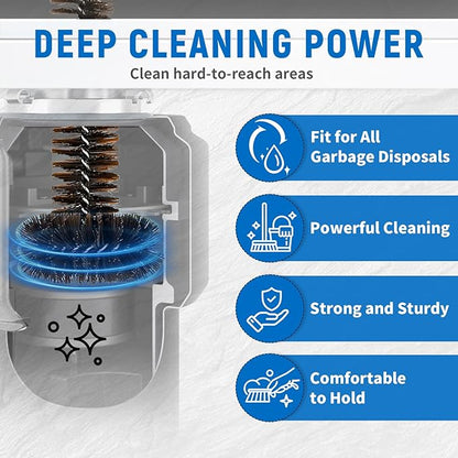 Garbage Disposal Cleaner Brush 2 Pack, Extra Long Handle for Deep Cleaning, 3D Nylon Brush Head Eliminates Residue and Odor, Universal Fit for All Disposal Units 15inch