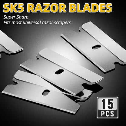 DIYSELF Razor Blade Scraper, 1 Pack Razor Scraper with 15 Razor Blades, Ergonomic Handle, Scraper for Cleaning Glass Stove Top, Windows, Razor Scraper Tool for Oven Door, Cooktop
