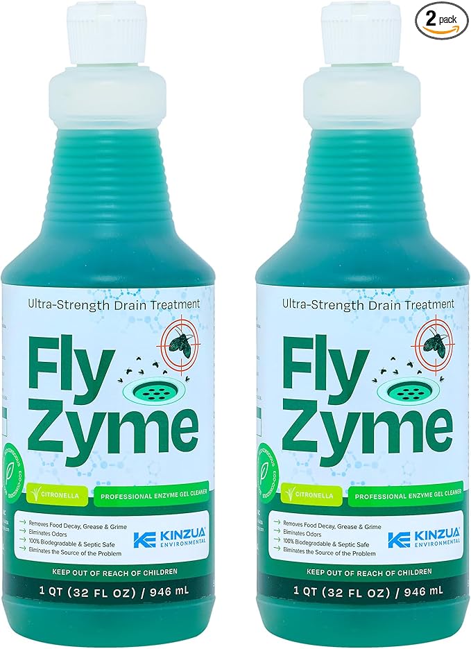 Fly-Zyme, Highly Concentrated Enzyme Drain Cleaner for Pipes & Fruit Flies, Citronella Scented Organic Waste Degrader & Odor Neutralizer, 32 fl oz, Pack of 2