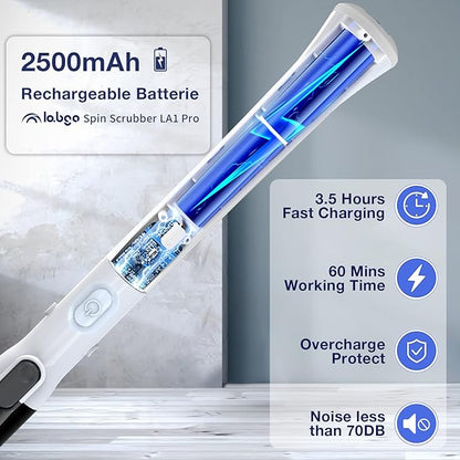 Electric Spin Scrubber LA1 Pro,with 4 Replaceable Brush Heads,Cordless Spin Scrubber and Adjustable Size Extension Handle Power Full Cleaning Brush for Bathroom Floor