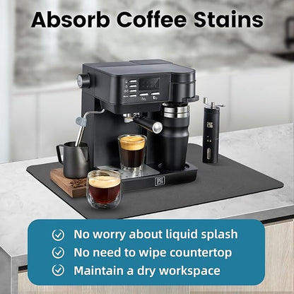 PoYang 17"x12" Coffee Mat Small, Coffee Bar Accessories for Countertop, Absorbent Dish Drying Mat, Anti-Slip and Hide Stain Pad for Espresso Machine, Espresso Maker and Kitchen Counter, Gray