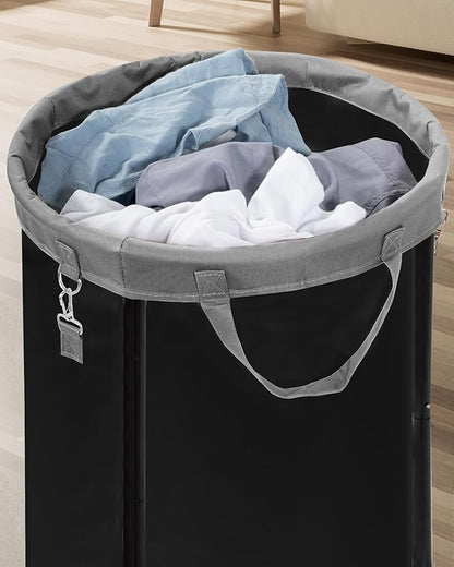 STORAGE MANIAC Rolling Laundry Hamper with Wheels 110L Laundry Basket, Round Laundry Cart with Metal Frame and Removable Bag, Clothes Hamper for Bedroom, Bathroom, Dorm Room, Laundry Room, Black
