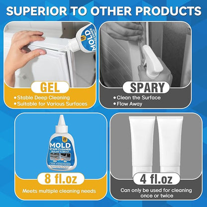 Mold Stain Cleaner, 8 Floz Washing Machine Cleaner Gel with Brush, Household All-Purpose Cleaner Highly Effective in Penetrating for Grout, Fridge, Bathroom, Shower, Front Load Washer, Tile Bathtub