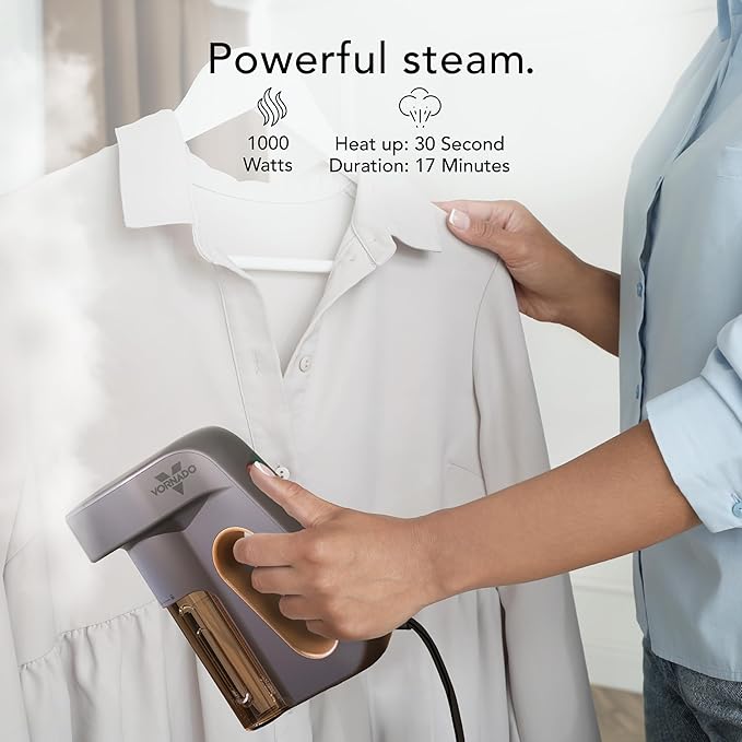 Vornado Express Handheld Garment Steamer, 1000W, Portable Travel Steamer for Clothes, 10 oz Water Tank, 30-Second Heat-Up Time, Compact Design, Wrinkle Remover, Phantom