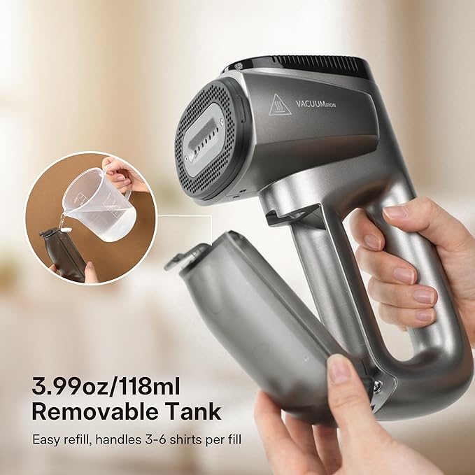 Vacuum Steamer for Clothes, GKJ Handheld Clothes Steamer, 2300Pa Suction Portable Travel Fabric and Garment Steamer, 2-in-1 Steamer & Iron, 118ml Water Tank (for 110-120V)