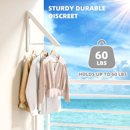 BAKON 2 Pack Clothes Drying Rack Foldable Collapsible, Folding Laundry Rack Wall Mounted Retractable Clothes Hanger for Laundry Room, Indoor & Outdoor Use, Easy Installation, Aluminum (White)