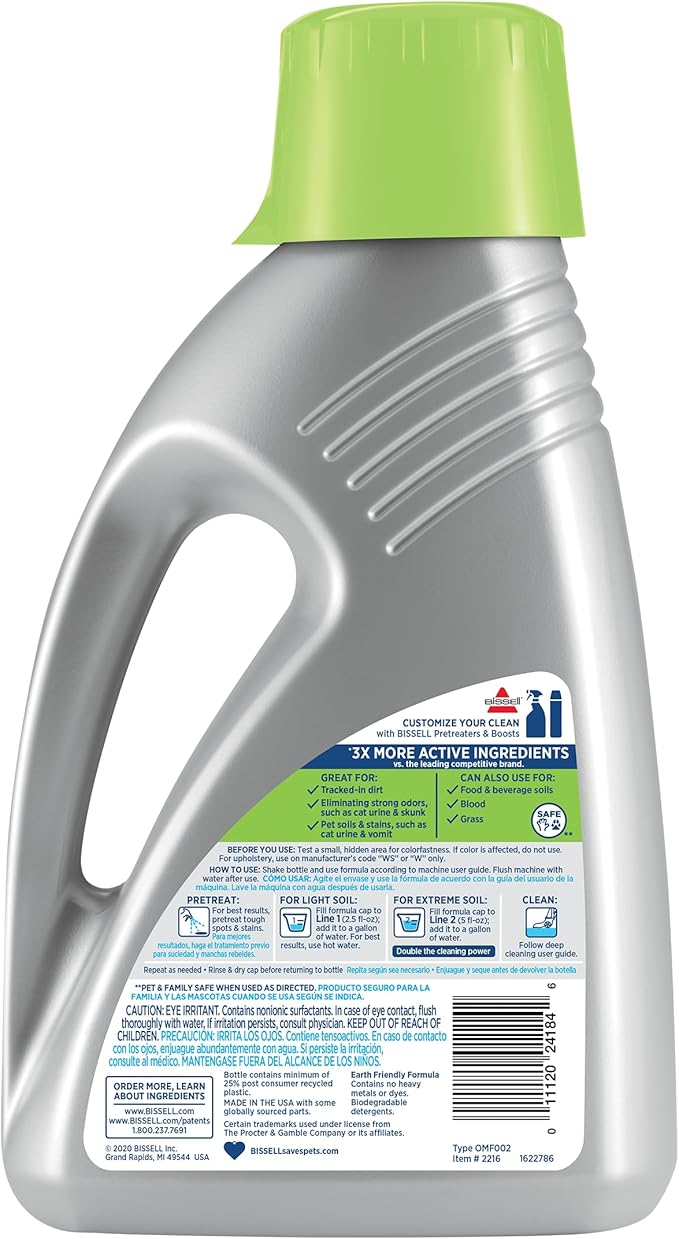 Bissell PET PRO OXY Urine Eliminator with Febreze Carpet Deep Clean Solution, StainProtect Technology, leading upright carpet cleaners, 48oz, Our best formula for pet messes & odors, (Pack of 2)