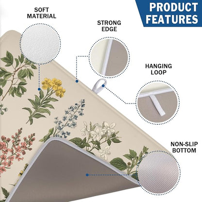 Vintage Plants Herbs Floral Dish Drying Mat for Kitchen Counter Retro Leaf Drying Mat 18x24 Inch Rustic Farmhouse Absorbent Dish Drainer Mat Kitchen Accessories