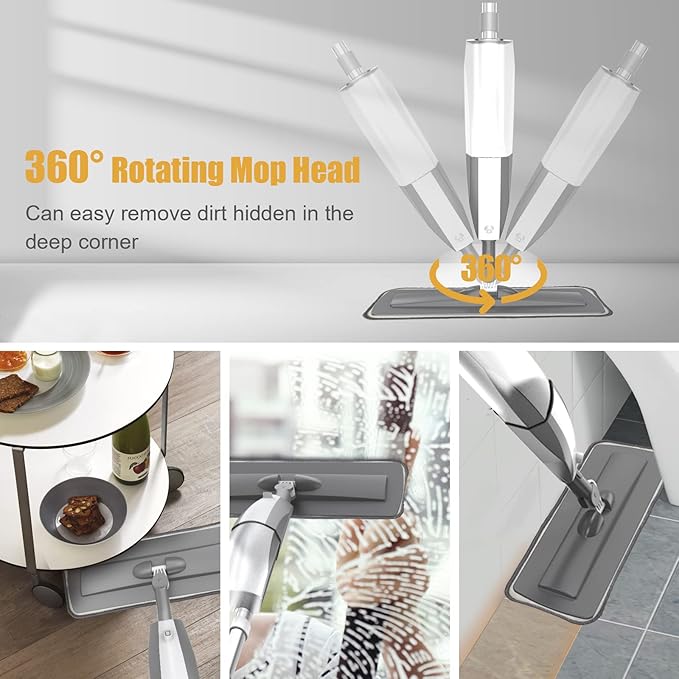 Spray Mop for Floor Cleaning - Microfiber Wet Floor Mop with 3 Washable Pads and Refillable Bottle, Flat Mop with Sprayer for Kitchen Wood Hardwood Laminate Tile Floors Dust Cleaning