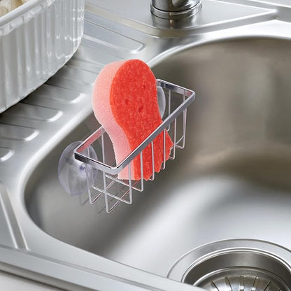 HLOOL Kitchen Sink Sponge Holder, Sponge Holder for Kitchen Sink Suction，Sink Organizer (Chrome)