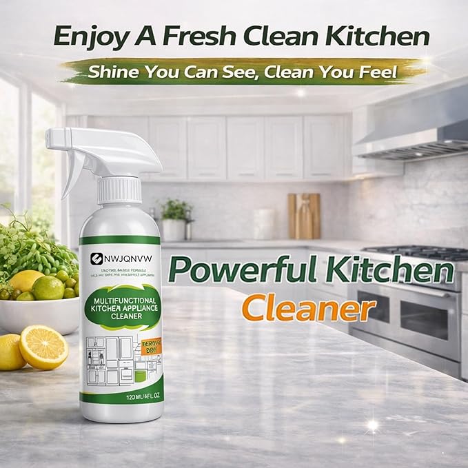 Multifunctional Kitchen Appliance Cleaner Spray Degreaser Stainless Steel Polish Grease Remover Oven Stove Hood Microwave Sink Countertop Cleaning Solution Protective Coating Shine Restore 120ml(2PCS)