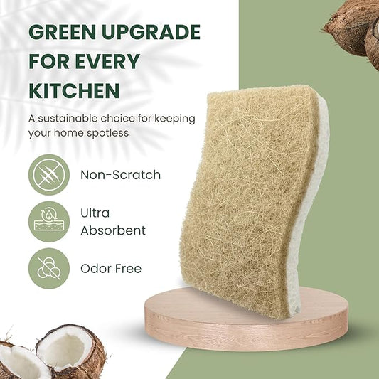 12 Pack Non-Scratch & Odor-Free Eco Sponges – Natural Biodegradable Cellulose & Coconut Fiber Kitchen Scrubbers – Compostable, Zero Waste Sponges for Dishwashing & Cleaning