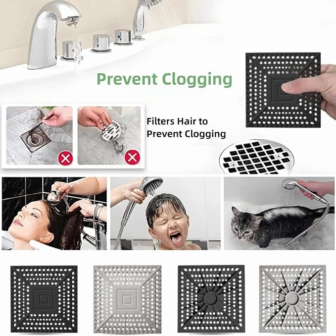 Shower Drain Hair Catcher Square Shape Silicone Sink Filter Hair Up Waste Catcher Kitchen Bathroom Accessory Silicone Floor Drain Cover