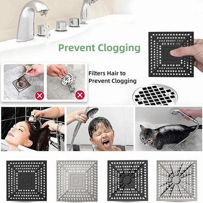 Shower Drain Hair Catcher Square Shape Silicone Sink Filter Hair Up Waste Catcher Kitchen Bathroom Accessory Silicone Floor Drain Cover