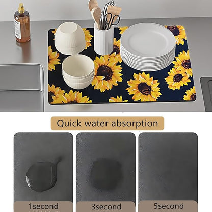 Dish Drying Mat Foldable Fall Kitchen Drying Mat Absorbent Sink Mat Multi-Purpose Coffee Pad Easy To Clean,Kitchen Gadgets,sunflower decor(sunflower) (17inches*30inches)