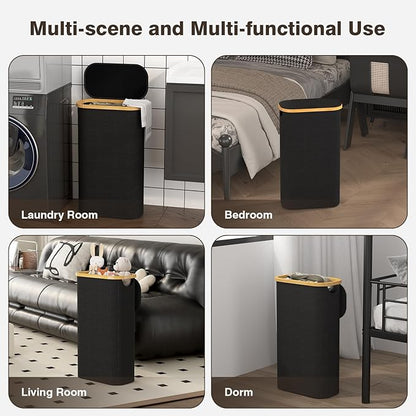 75L Slim Laundry Hamper with Lid, Dirty Clothes Hampers for Laundry, Collapsible Laundry Baskets for Small Spaces, Bedroom, Bathroom, Laundry Room, Black