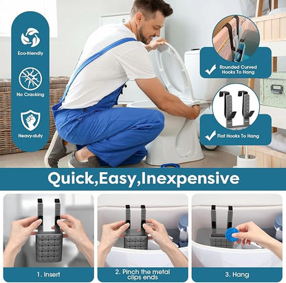 Adjustable Toilet Tank Cleaning Tablet Holder-Hanging Silicone Basket Carrier with Rustproof Hooks for Bowl Cleaner & Bleach Tablet Organizer, Accessory Fit Up to 7" Water Level