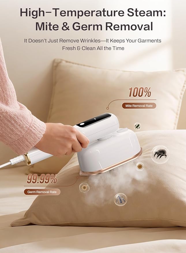 Travel Steamer for Clothes,2-in-1Handheld Garment Steamer&Iron,1200W Portable Steam, 15s Fast Heat-Up, LED Display,5 Adjustable Steam Modes,25g/min Powerful Steam,Self-Cleaning, All Fabrics,120V
