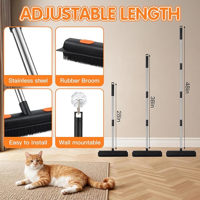 Carpet Rake for Pet Hair Removal, 5 in 1 Reusable Pet Hair Removal Tool Kit, Cat & Dog Hair Carpet Rake, Adjustable Long Handle Pet Hair Removel Tool, Pet Hair Broom for Carpet, Rugs, Mats, Furniture