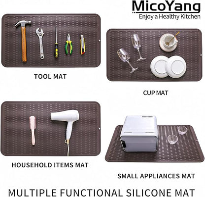 MicoYang Silicone Dish Drying Mat for Multiple Usage,Easy clean,Eco-friendly,Heat-resistant Silicone Mat for Kitchen Counter or Sink,Refrigerator or Drawer Liner Coffee 4XL 32 inches x 18 inches