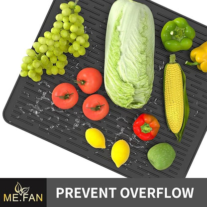 ME.FAN Silicone Dish Drying Mat for Kitchen Counter, Dish Drying Pad for Sink, Refrigerator or Drawer, Countertop Protection Pad M - 16''×12'' - Black