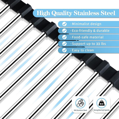 Seropy Roll Up Dish Drying Rack Over The Sink Drying Rack for Kitchen Counter, Rolling Dish Rack Over Sink Mat, Foldable Dish Drainer Stainless Steel Rack Kitchen Organization Gadgets 17.5"x11.8"