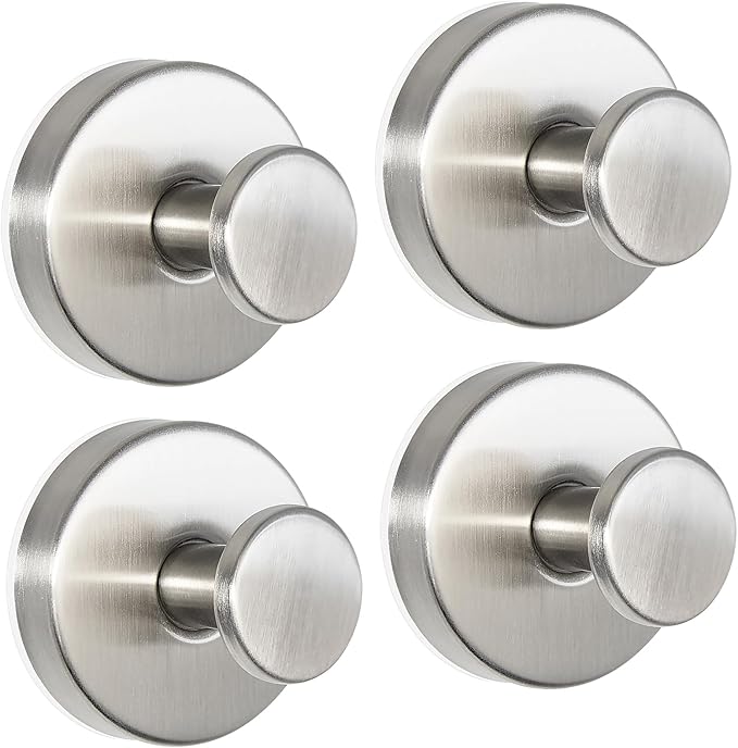 ZESLMG Nickel Suction Cup Hooks for Glass Window, Silver Shower Hook for Inside Shower, Removable Towel Hooks for Bathroom Kitchen Wall Glass Door, Wreaths Loofah Suction Hook for Hanging, 4 Pack