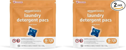 Amazon Basics Laundry Detergent Pods, Fresh Scent | 120 Pacs | 120 Medium Loads | Pack of 2