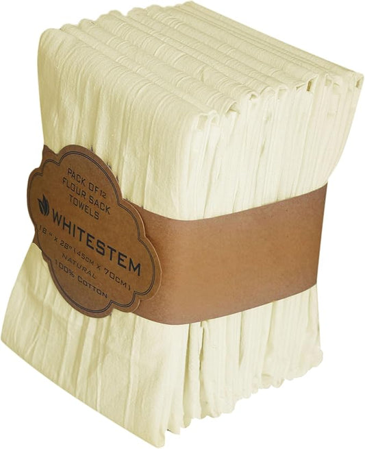 Flour Sack Towels | Tea Towel for Crafts | Kitchen | Dish | Cotton Blank Towel for Embroidery | Baking Bread Proofing Linen Cover | Thick Absorbent Quick Dry | 12 Pack 18"x28" Natural