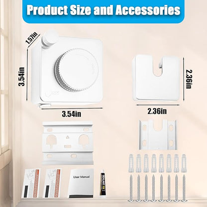 Retractable Clothesline Indoor & Outdoor, 16.2 Feet Stainless Steel Washing Line, Non-Sagging Wall Mounted Heavy Duty Laundry Line, Easy Installation Space-Saving Clothing Dry Rack (White)