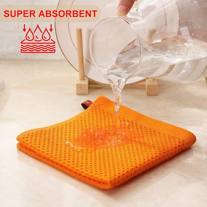 Kitinjoy 100% Cotton Kitchen Dish Cloths (12 X 12 Inches, Orange), 6 Pack Waffle Weave Ultra Soft Absorbent Dish Towels for Drying Dishes Quick Drying Kitchen Towels Dish Rags