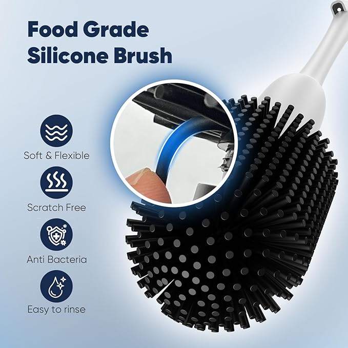 EKZ Electric Toilet Brush with UV Stain Detection, High-Torque Power, Dual-Speed (80/200 RPM), Splash-Resistant Silicone Scrubber Head, Hygienic Wall-Mount Holder, Type-C Rechargeable, White
