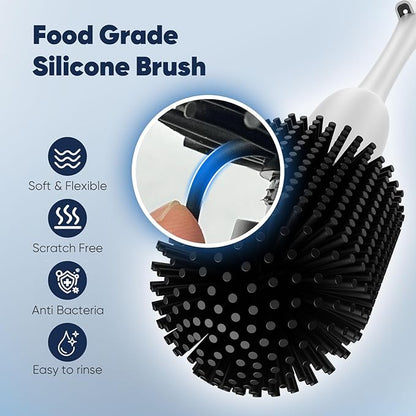 EKZ Electric Toilet Brush with UV Stain Detection, High-Torque Power, Dual-Speed (80/200 RPM), Splash-Resistant Silicone Scrubber Head, Hygienic Wall-Mount Holder, Type-C Rechargeable, White