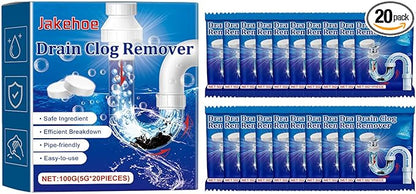 Drain Cleaner Tablets 20 Packs, Powerful Pipe Dredge Effervescent Tablets for Kitchen Sink, Bathroom, Toilet & Shower, Fast Acting Clog Remover, Deodorizer & Sewer Dredging Agent