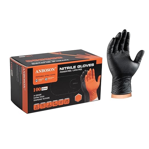 10mil Heavy Duty Nitrile Gloves,Black Disposable Rubber Gloves with Diamond Grip Anti Chemical Puncture Resistant Mechanics Guantes for Men/Auto repair/Cooking/Food Grade-Latex Free-Medium 100