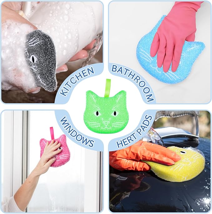 LemonRoad 6 Pcs Reusable Scrub Sponge Kitchen Sponge Fun Dish Scrubbers Color Cute Reusable Non Scratch Dish for Washing Dishes Kitchen Bathroom Good for Gift